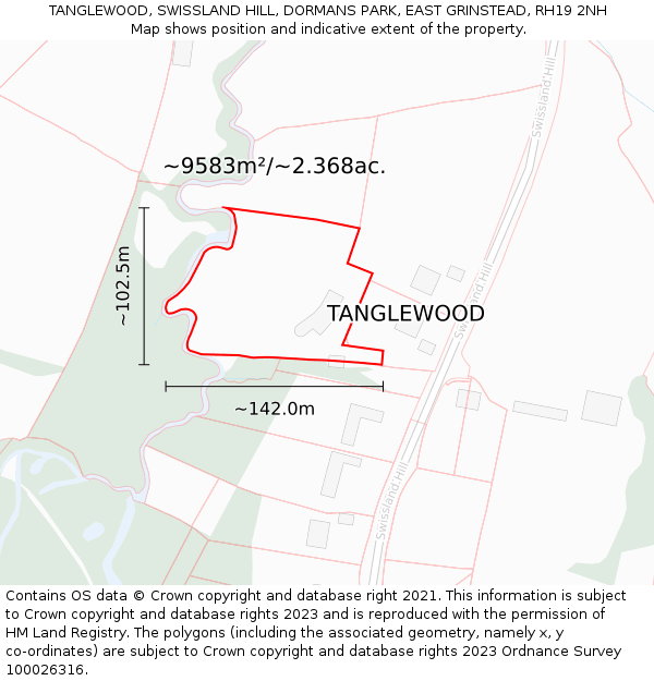 TANGLEWOOD, SWISSLAND HILL, DORMANS PARK, EAST GRINSTEAD, RH19 2NH: Plot and title map