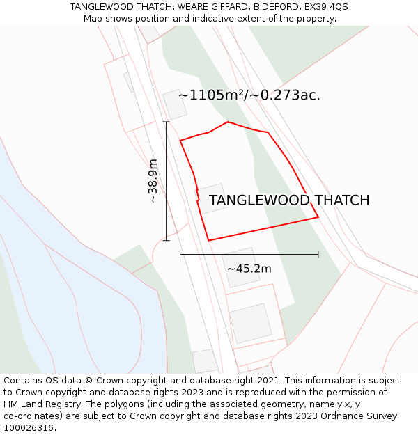 TANGLEWOOD THATCH, WEARE GIFFARD, BIDEFORD, EX39 4QS: Plot and title map