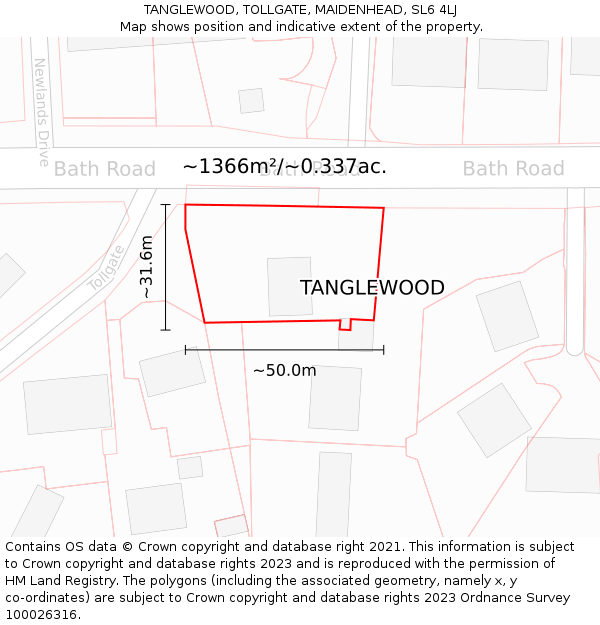 TANGLEWOOD, TOLLGATE, MAIDENHEAD, SL6 4LJ: Plot and title map