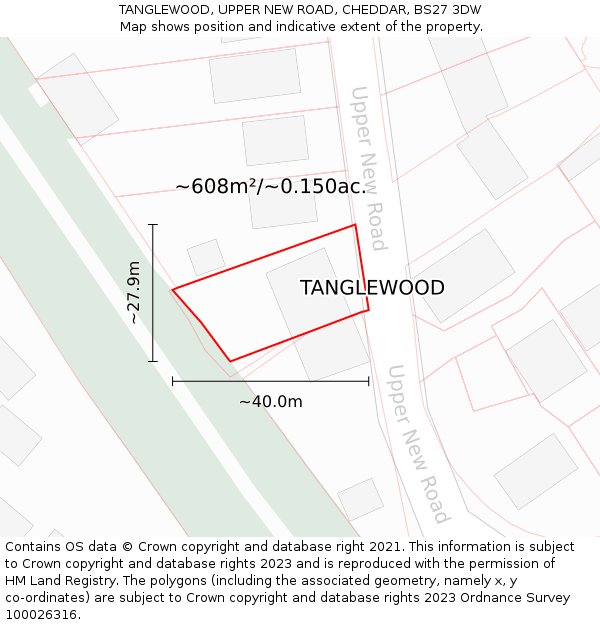 TANGLEWOOD, UPPER NEW ROAD, CHEDDAR, BS27 3DW: Plot and title map