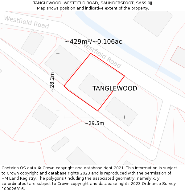 TANGLEWOOD, WESTFIELD ROAD, SAUNDERSFOOT, SA69 9JJ: Plot and title map