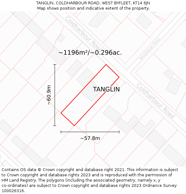 TANGLIN, COLDHARBOUR ROAD, WEST BYFLEET, KT14 6JN: Plot and title map