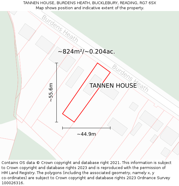 TANNEN HOUSE, BURDENS HEATH, BUCKLEBURY, READING, RG7 6SX: Plot and title map