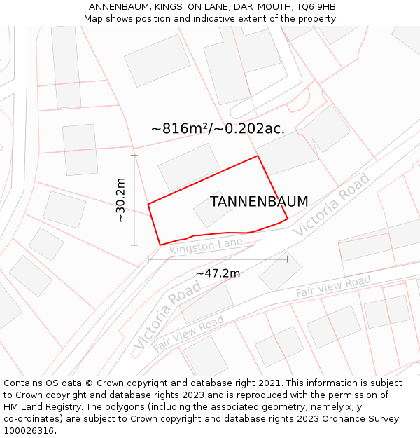 TANNENBAUM, KINGSTON LANE, DARTMOUTH, TQ6 9HB: Plot and title map