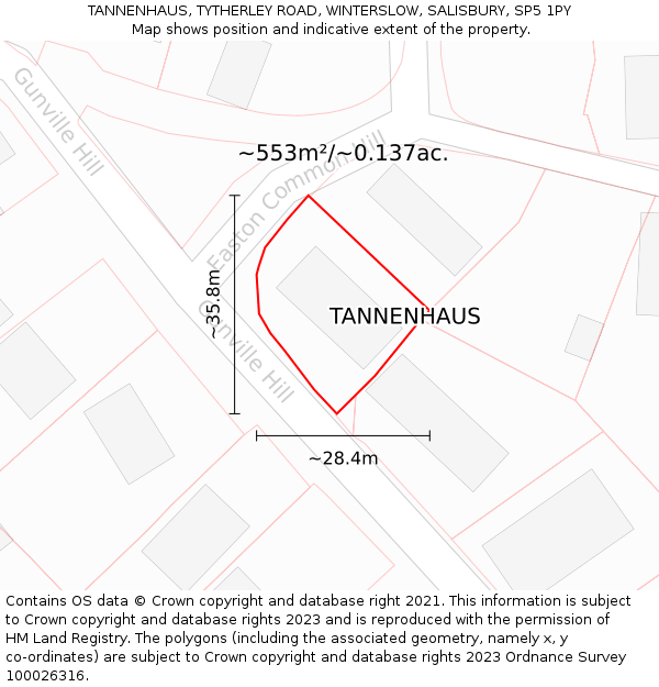 TANNENHAUS, TYTHERLEY ROAD, WINTERSLOW, SALISBURY, SP5 1PY: Plot and title map