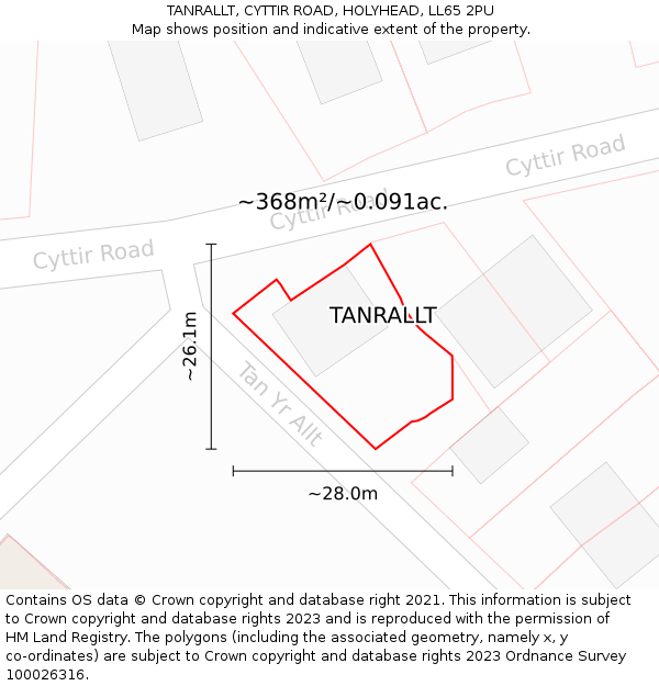 TANRALLT, CYTTIR ROAD, HOLYHEAD, LL65 2PU: Plot and title map