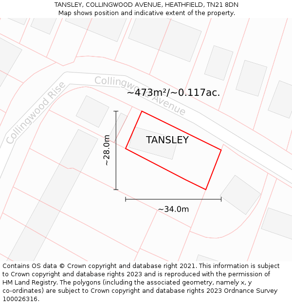 TANSLEY, COLLINGWOOD AVENUE, HEATHFIELD, TN21 8DN: Plot and title map