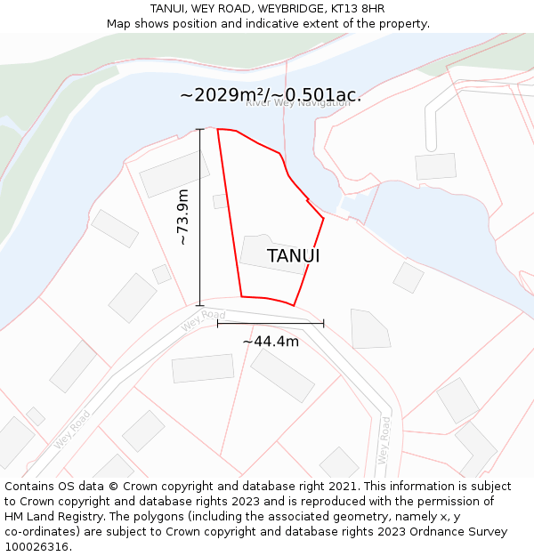 TANUI, WEY ROAD, WEYBRIDGE, KT13 8HR: Plot and title map