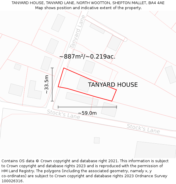 TANYARD HOUSE, TANYARD LANE, NORTH WOOTTON, SHEPTON MALLET, BA4 4AE: Plot and title map