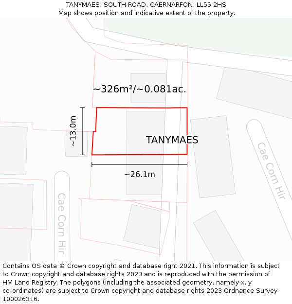 TANYMAES, SOUTH ROAD, CAERNARFON, LL55 2HS: Plot and title map