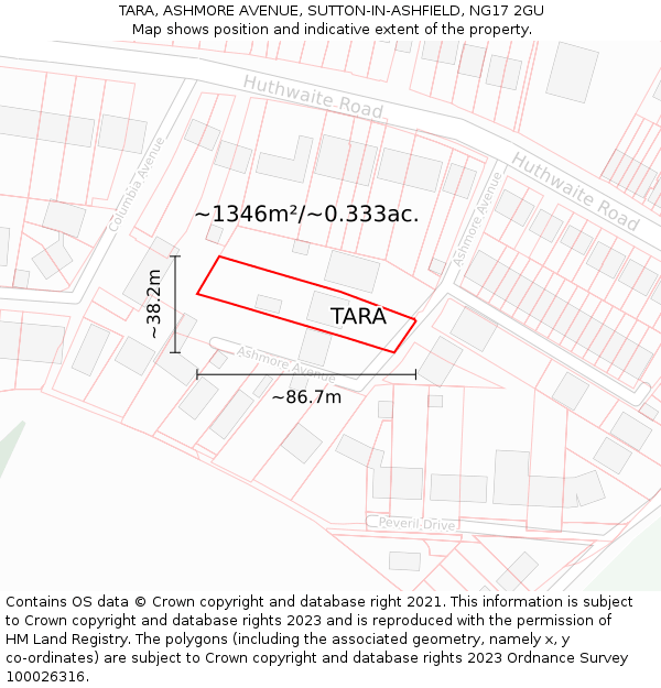 TARA, ASHMORE AVENUE, SUTTON-IN-ASHFIELD, NG17 2GU: Plot and title map