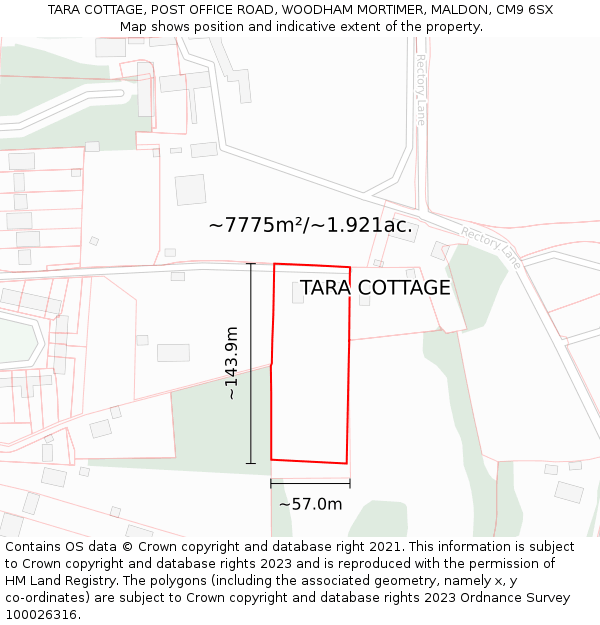 TARA COTTAGE, POST OFFICE ROAD, WOODHAM MORTIMER, MALDON, CM9 6SX: Plot and title map