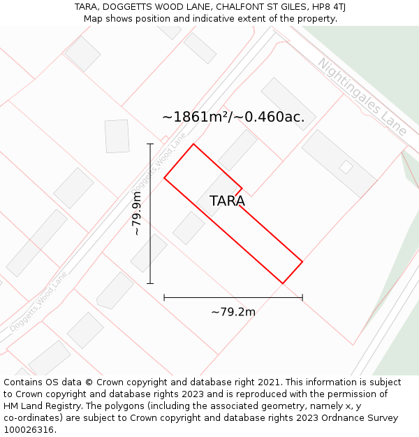 TARA, DOGGETTS WOOD LANE, CHALFONT ST GILES, HP8 4TJ: Plot and title map