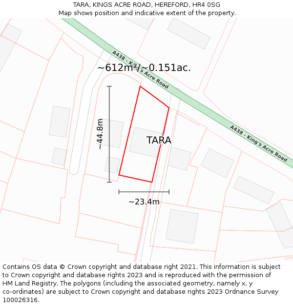 TARA, KINGS ACRE ROAD, HEREFORD, HR4 0SG: Plot and title map