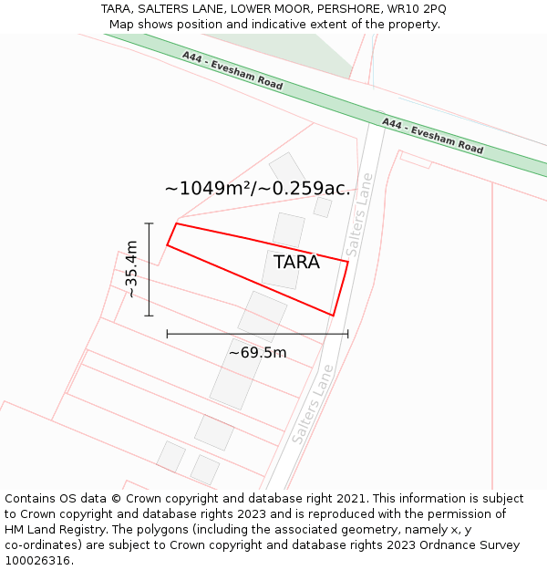 TARA, SALTERS LANE, LOWER MOOR, PERSHORE, WR10 2PQ: Plot and title map