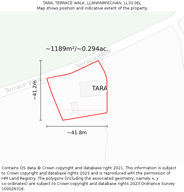 TARA, TERRACE WALK, LLANFAIRFECHAN, LL33 0EL: Plot and title map