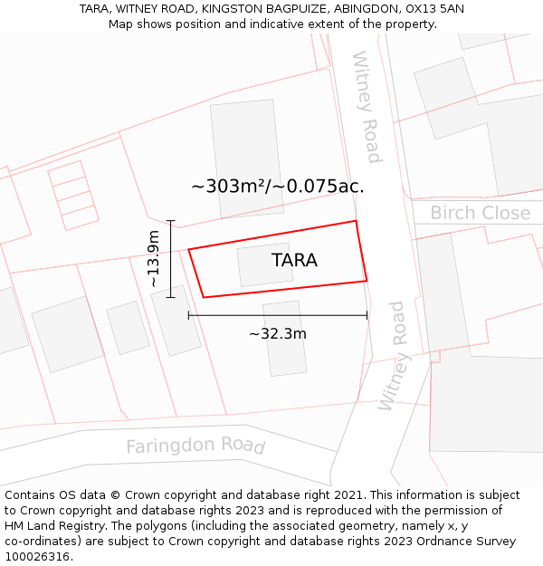 TARA, WITNEY ROAD, KINGSTON BAGPUIZE, ABINGDON, OX13 5AN: Plot and title map