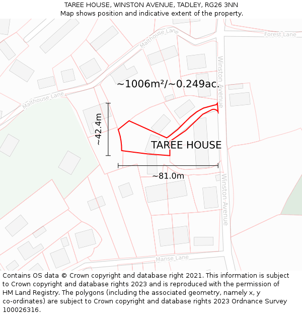TAREE HOUSE, WINSTON AVENUE, TADLEY, RG26 3NN: Plot and title map