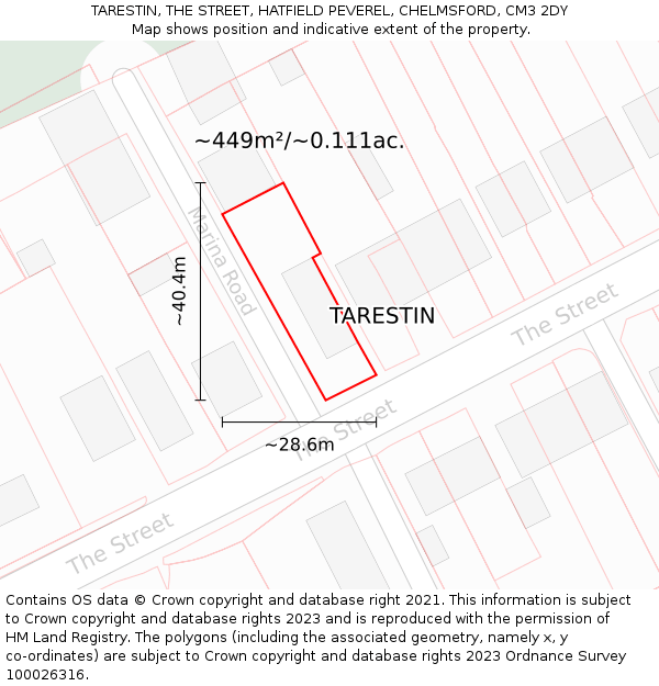 TARESTIN, THE STREET, HATFIELD PEVEREL, CHELMSFORD, CM3 2DY: Plot and title map