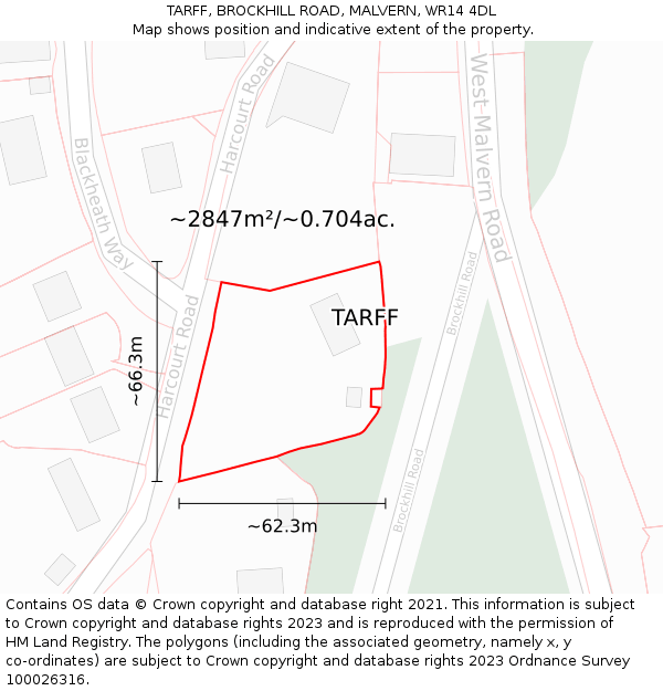 TARFF, BROCKHILL ROAD, MALVERN, WR14 4DL: Plot and title map