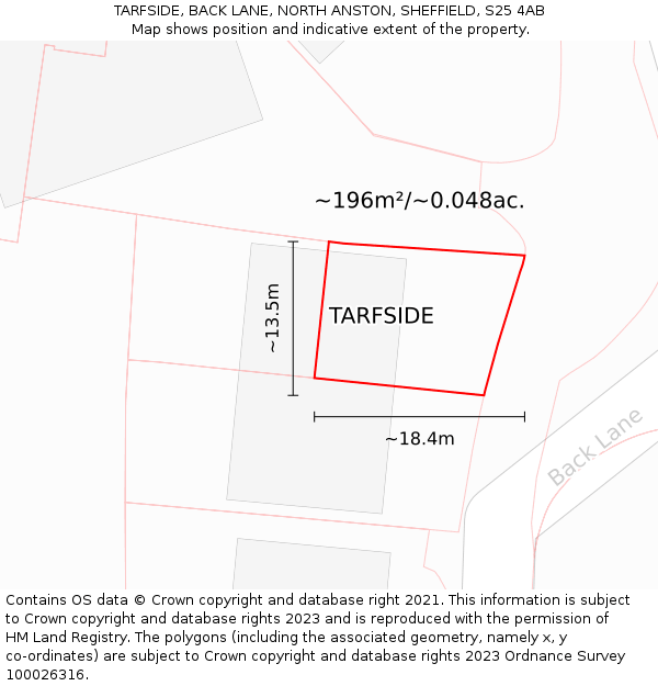 TARFSIDE, BACK LANE, NORTH ANSTON, SHEFFIELD, S25 4AB: Plot and title map