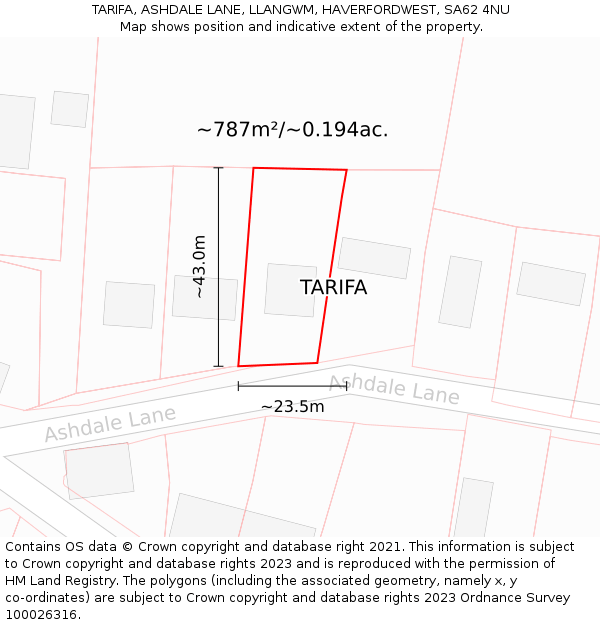 TARIFA, ASHDALE LANE, LLANGWM, HAVERFORDWEST, SA62 4NU: Plot and title map