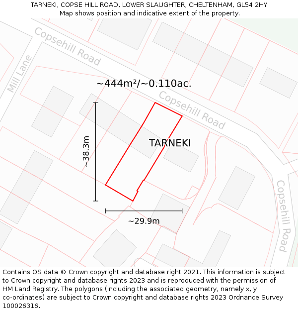 TARNEKI, COPSE HILL ROAD, LOWER SLAUGHTER, CHELTENHAM, GL54 2HY: Plot and title map