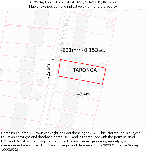 TARONGA, UPPER HYDE FARM LANE, SHANKLIN, PO37 7PS: Plot and title map