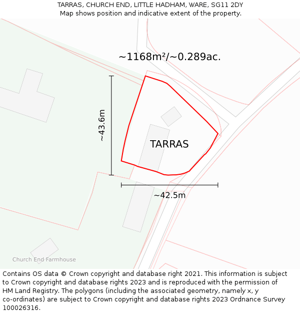 TARRAS, CHURCH END, LITTLE HADHAM, WARE, SG11 2DY: Plot and title map