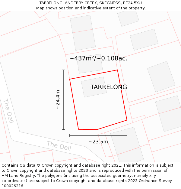 TARRELONG, ANDERBY CREEK, SKEGNESS, PE24 5XU: Plot and title map