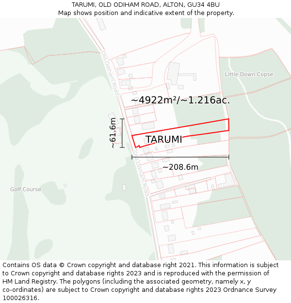 TARUMI, OLD ODIHAM ROAD, ALTON, GU34 4BU: Plot and title map