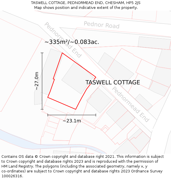 TASWELL COTTAGE, PEDNORMEAD END, CHESHAM, HP5 2JS: Plot and title map