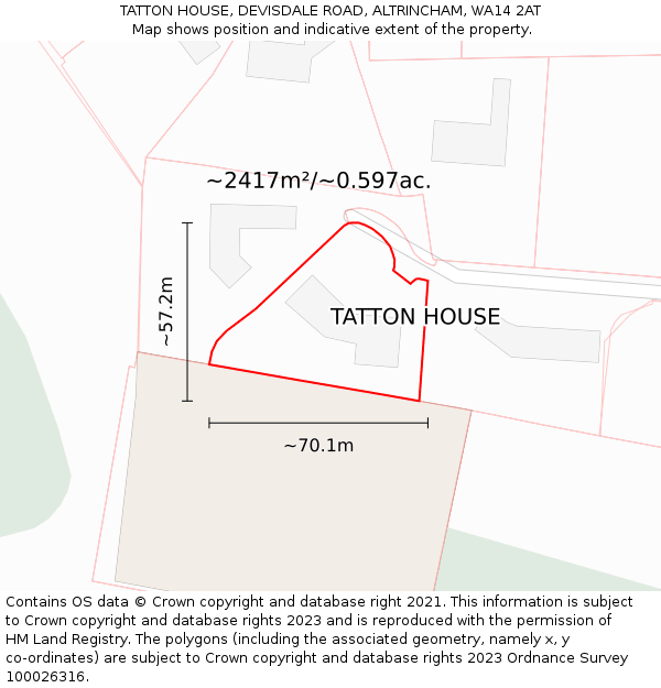 TATTON HOUSE, DEVISDALE ROAD, ALTRINCHAM, WA14 2AT: Plot and title map