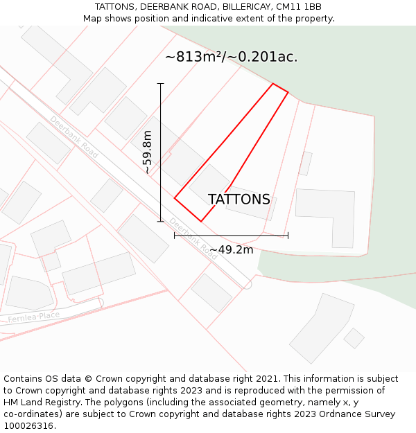 TATTONS, DEERBANK ROAD, BILLERICAY, CM11 1BB: Plot and title map