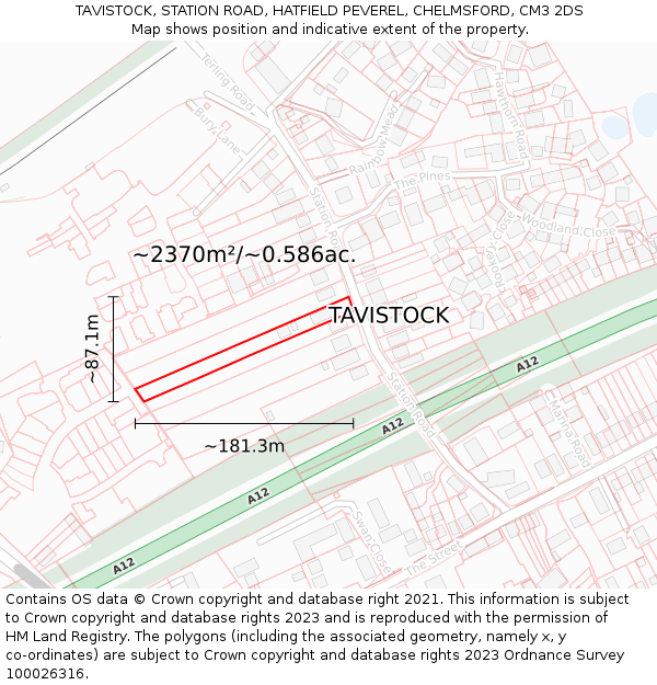 TAVISTOCK, STATION ROAD, HATFIELD PEVEREL, CHELMSFORD, CM3 2DS: Plot and title map