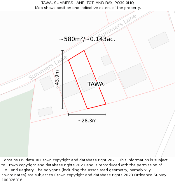 TAWA, SUMMERS LANE, TOTLAND BAY, PO39 0HQ: Plot and title map