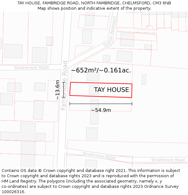TAY HOUSE, FAMBRIDGE ROAD, NORTH FAMBRIDGE, CHELMSFORD, CM3 6NB: Plot and title map