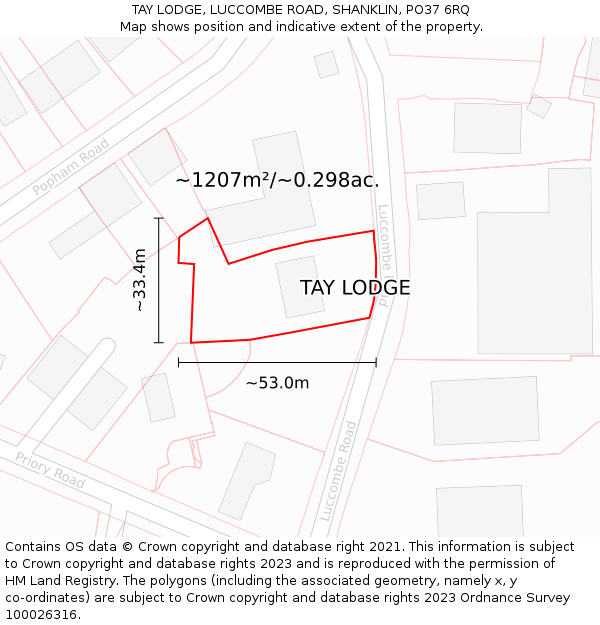 TAY LODGE, LUCCOMBE ROAD, SHANKLIN, PO37 6RQ: Plot and title map