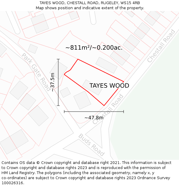 TAYES WOOD, CHESTALL ROAD, RUGELEY, WS15 4RB: Plot and title map