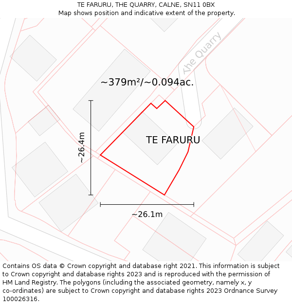 TE FARURU, THE QUARRY, CALNE, SN11 0BX: Plot and title map