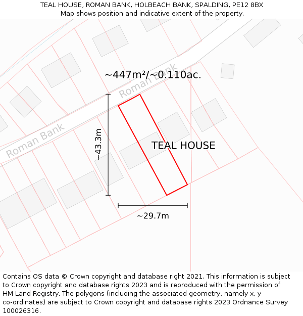TEAL HOUSE, ROMAN BANK, HOLBEACH BANK, SPALDING, PE12 8BX: Plot and title map