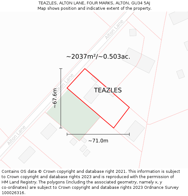 TEAZLES, ALTON LANE, FOUR MARKS, ALTON, GU34 5AJ: Plot and title map