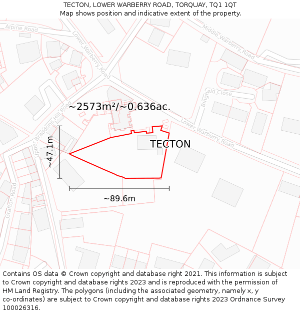 TECTON, LOWER WARBERRY ROAD, TORQUAY, TQ1 1QT: Plot and title map