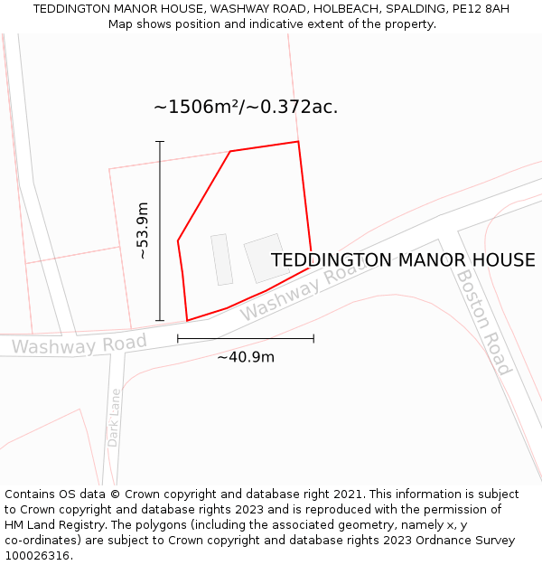 TEDDINGTON MANOR HOUSE, WASHWAY ROAD, HOLBEACH, SPALDING, PE12 8AH: Plot and title map