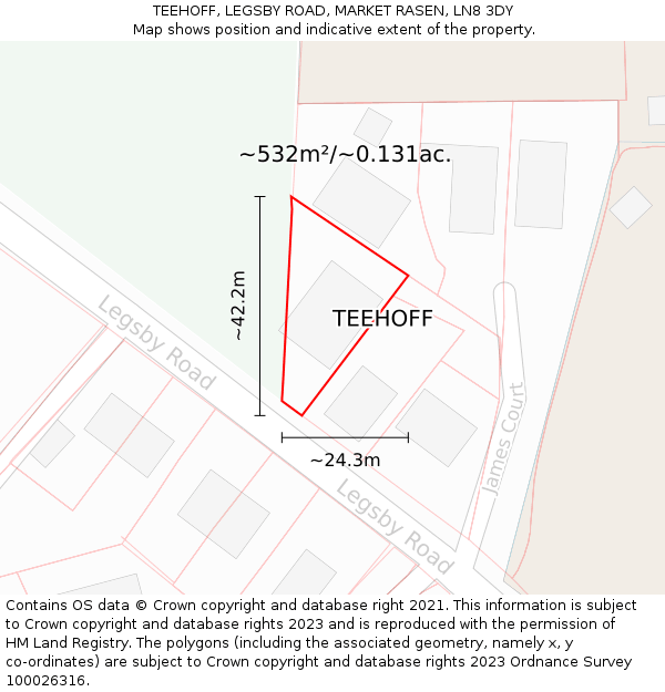 TEEHOFF, LEGSBY ROAD, MARKET RASEN, LN8 3DY: Plot and title map