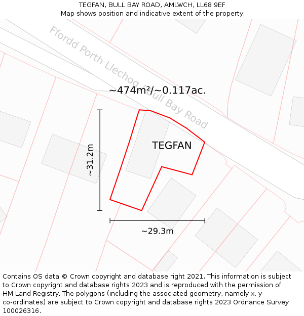 TEGFAN, BULL BAY ROAD, AMLWCH, LL68 9EF: Plot and title map