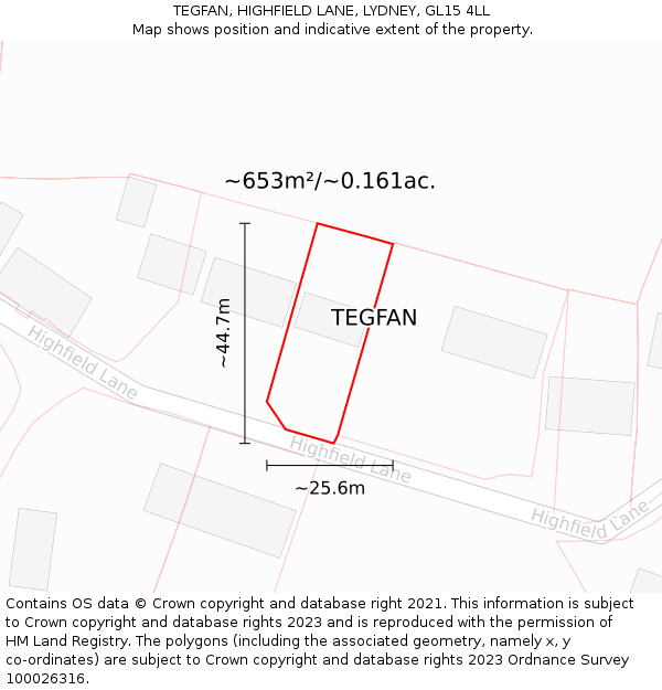 TEGFAN, HIGHFIELD LANE, LYDNEY, GL15 4LL: Plot and title map