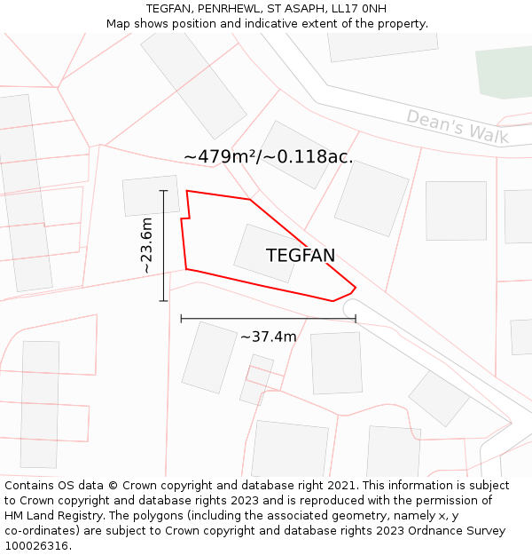 TEGFAN, PENRHEWL, ST ASAPH, LL17 0NH: Plot and title map