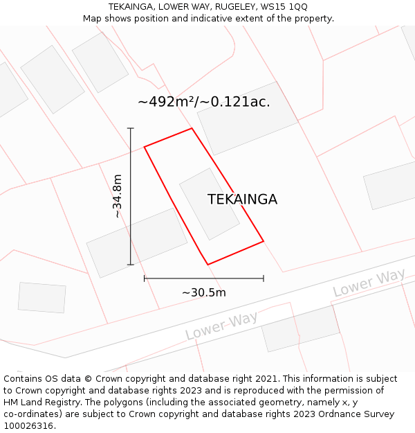 TEKAINGA, LOWER WAY, RUGELEY, WS15 1QQ: Plot and title map