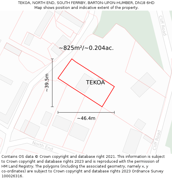 TEKOA, NORTH END, SOUTH FERRIBY, BARTON-UPON-HUMBER, DN18 6HD: Plot and title map